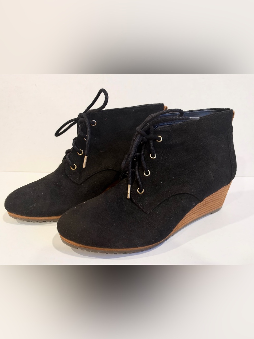 Dr. Scholl’s Women’s 9.5M Black Wedge Ankle Boots Lace Up Be Energized